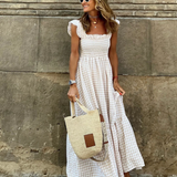 Women's Smocked Gingham Maxi Dress with Ruffle Sleeves 0