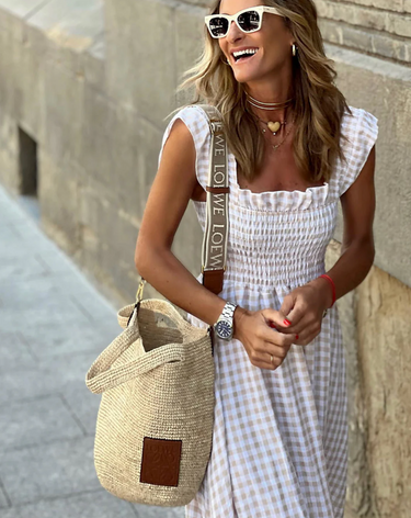 Women's Smocked Gingham Maxi Dress with Ruffle Sleeves 3