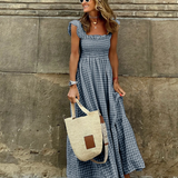 Women's Smocked Gingham Maxi Dress with Ruffle Sleeves 5