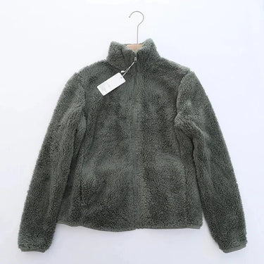 Women's Solid Color Fleece Coat Autumn Winter Warm Zipper Hoodie Loose Stand Collar Jacket Fashion Casual Elegant Ladies Clothes 10