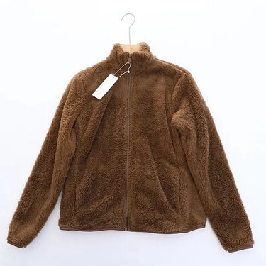 Women's Solid Color Fleece Coat Autumn Winter Warm Zipper Hoodie Loose Stand Collar Jacket Fashion Casual Elegant Ladies Clothes 6