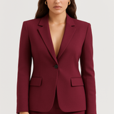 Women’s Tailored Blazer – Single-Breasted – Slim Fit – Wine Red 0