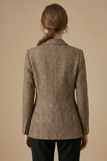 Women’s Wool Blazer Jacket with Notch Lapel Single Button Closure and Front Pockets 2