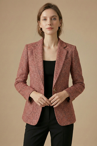 Women’s Wool Blazer Jacket with Notch Lapel Single Button Closure and Front Pockets 3