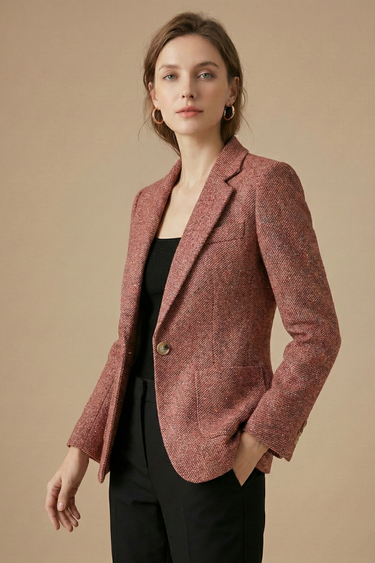 Women’s Wool Blazer Jacket with Notch Lapel Single Button Closure and Front Pockets 4