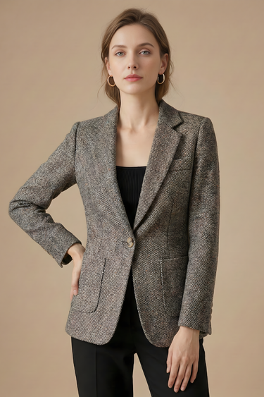 Women’s Wool Blazer Jacket with Notch Lapel Single Button Closure and Front Pockets 5
