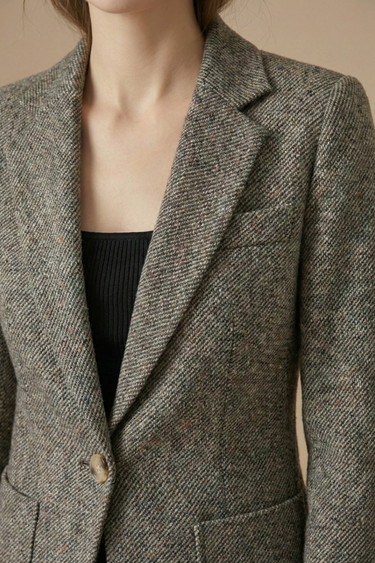 Women’s Wool Blazer Jacket with Notch Lapel Single Button Closure and Front Pockets 6