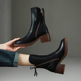 Women’s Zip-Up Ankle Boots with Block Heel and Side Zipper Detail 0