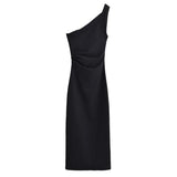 Women's asymmetrical stretch dress oblique collar sleeveless suspenders backless midi dress summer new fashion long dress 5