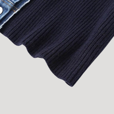 Women’s navy knit cardigan with denim trim 4
