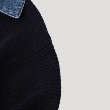 Women’s navy knit cardigan with denim trim 5