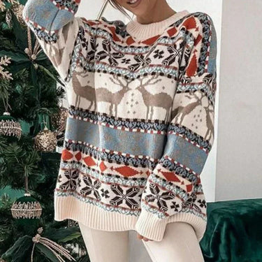 Y2k Style 2025 Winter Women Christmas Sweaters Allover Print Oversized Jumpers Full Sleeve Knitwear Warm Thick Knit Pullover Top 0