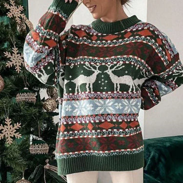 Y2k Style 2025 Winter Women Christmas Sweaters Allover Print Oversized Jumpers Full Sleeve Knitwear Warm Thick Knit Pullover Top 8