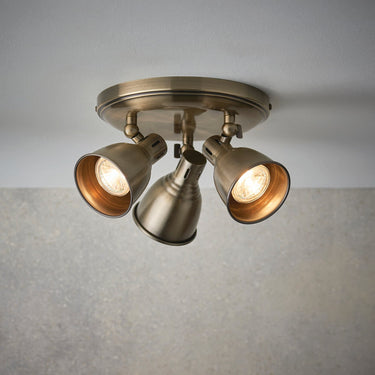 Antique Brass Round Spotlight With Three Adjustable Lights - Image 2
