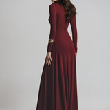Asymmetric Neckline Ruched Long Sleeve Evening Maxi Dress