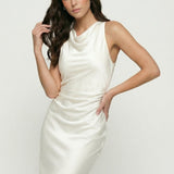 Bias Cut Cowl Neck Satin Midi Dress