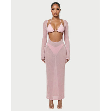 Bikini With Matching Cover Up Flattering Maxi Dress Cut-Out - Image 1