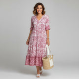 Block Print Tiered Boho Midi Dress for Summer