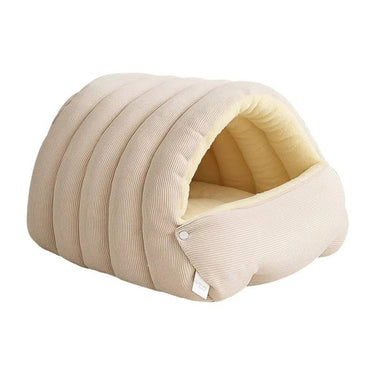 Corduroy Semi-Closed Tent Cat Bed With Washable Fleece Lining - Image 9