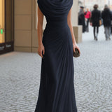 Cowl Neck Ruched Maxi Dress - Flowing Elegant Evening Formal Dress