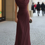 Cowl Neck Ruched Maxi Dress - Flowing Elegant Evening Formal Dress