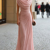 Cowl Neck Ruched Maxi Dress - Flowing Elegant Evening Formal Dress