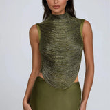 Draped High Neck Top and Satin Maxi Skirt Two-Piece Set