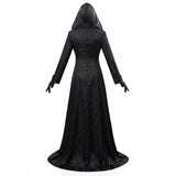 Gothic Vampire Costume Halloween Hooded Black Dress With Lace Choker Pendant And Gloves - Image 3