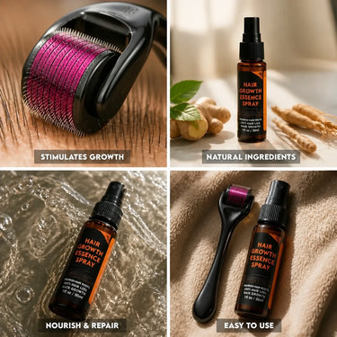 Hair Growth Set With Derma Microneedle Roller And 30ml Natural Essence - Image 4