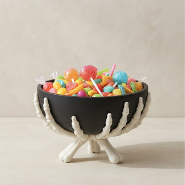 Halloween Candy Bowl With White Skeleton Hands Plastic Matte Black Design Detachable Components For Indoor Seasonal Use And Decor - Image 1