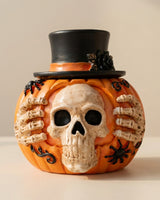 Halloween Candy Jar Skull Pumpkin Candy Jar With Top Hat And Skeleton Hands Open Container Design For Storing Treats - Image 1