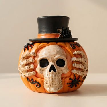 Halloween Candy Jar Skull Pumpkin Candy Jar With Top Hat And Skeleton Hands Open Container Design For Storing Treats - Image 1