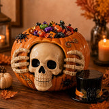 Halloween Candy Jar Skull Pumpkin Candy Jar With Top Hat And Skeleton Hands Open Container Design For Storing Treats - Image 3