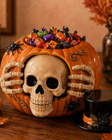 Halloween Candy Jar Skull Pumpkin Candy Jar With Top Hat And Skeleton Hands Open Container Design For Storing Treats - Image 3