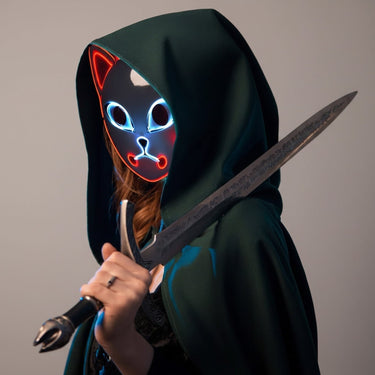 Halloween Fox Mask Japanese Demon Design LED Light Up Cosplay Party Costume - Image 12