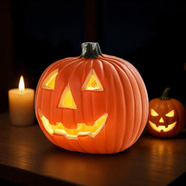 Halloween Pumpkin Lantern With LED Light In Orange Plastic And Battery Operated For Cordless Decoration - Image 4