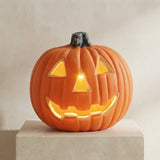 Halloween Pumpkin Lantern With LED Light In Orange Plastic And Battery Operated For Cordless Decoration - Image 1