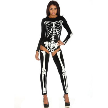 Halloween Skeleton Costume Outfit With Bodysuit And Thigh-High Leggings For Party - Image 5