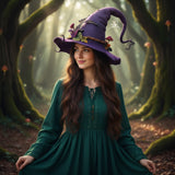Halloween Witch Hat In Felted Wool With Spiderweb Embroidery And Handmade Durable Construction - Image 1