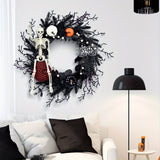 Halloween Wreath Gothic Skeleton Pumpkin Door Decor Wall Hanging Ready - Image 2