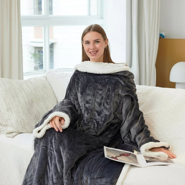 Heated Wearable Blanket Hooded Fleece Foot Pocket - Image 1