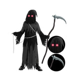 Kids Halloween Costume Grim Reaper Hooded Robe Set With Glowing Eyes And Complete Accessory Kit - Image 5
