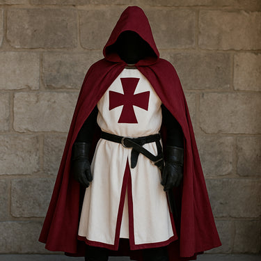 Knights Templar Crusader Cosplay Costume Authentic Tunic & Cape Set Halloween Costume For Adults - Image 1