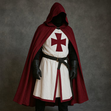 Knights Templar Crusader Cosplay Costume Authentic Tunic & Cape Set Halloween Costume For Adults - Image 3