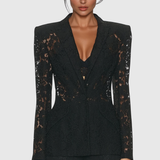 Long Sleeve Lace Blazer and Wide-Leg Trousers Two-Piece Suit Set