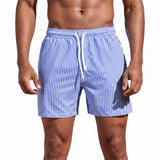Men's Swim Shorts With Drawstring And Vertical Stripes For Swimming - studio