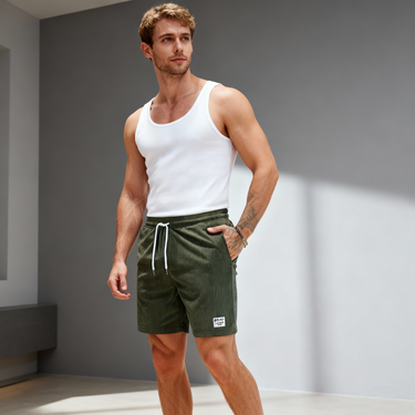 Men's Swim Shorts For Lounging With Elastic Waist And Corduroy - Image 1