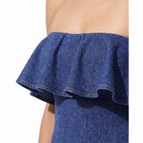 One Piece Swimsuit Flattering Strapless -Trim - detail