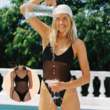 One Piece Swimsuit Flattering Monokini V-Neck Sheer Mesh - Image 3