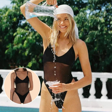 One Piece Swimsuit Flattering Monokini V-Neck Sheer Mesh - Image 3